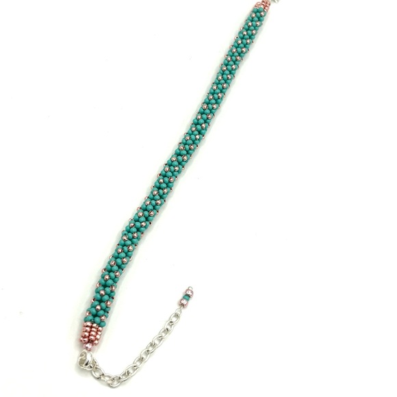 HAND CRAFTED Tubular Style Bracelet with Turquoise and Rose Gold - Picture 5 of 9